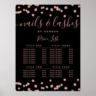 Rose Gold Glitter Confetti Salon Price Menu Black Poster
