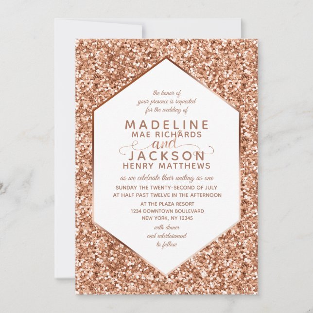 Rose Gold Glitter Confetti Wedding Invitations (Front)