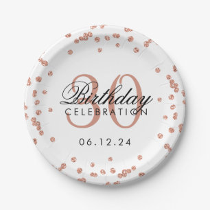 Rose Gold Glitter Confetti White 30th Birthday Paper Plate