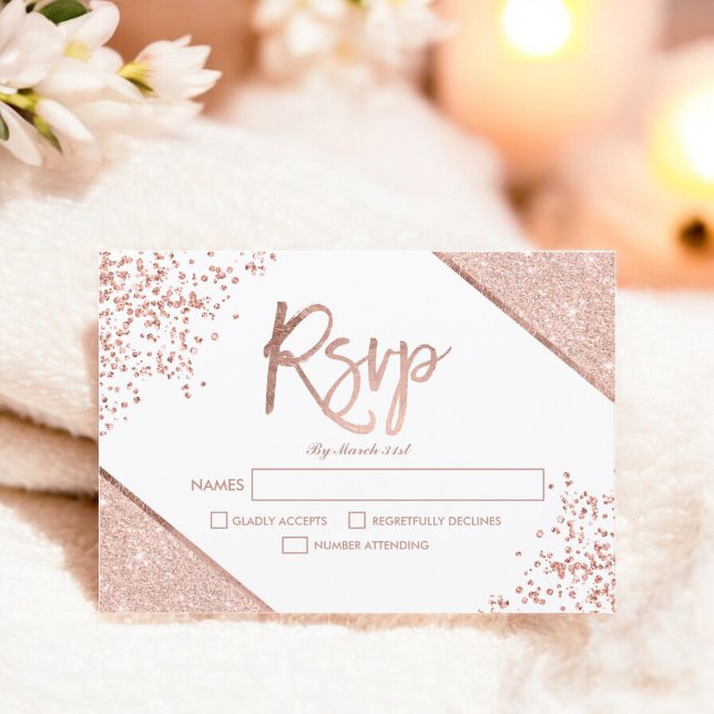 Rose gold glitter confetti white rsvp wedding (Rose gold glitter confetti white rsvp wedding)