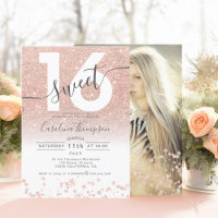 Rose gold glitter confetti white Sweet 16 photo
