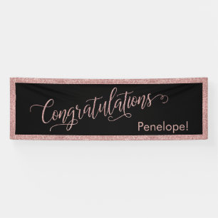 Rose Gold Glitter Congratulations Typography Black Banner