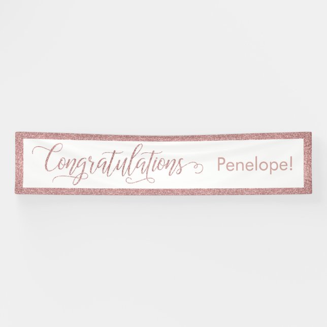 Rose Gold Glitter Congratulations Typography White Banner (Horizontal)