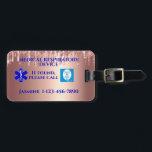 Rose Gold Glitter CPAP Machine Carry-On Luggage Tag<br><div class="desc">Rose Gold Glitter CPAP Carry-On Luggage Tag with blue text and 2 medical symbols Luggage Tag was designed because I travelled by aeroplane with my CPAP machine. I knew that TSA has a right to search the luggage but they don't have the right to take it away and treat it...</div>