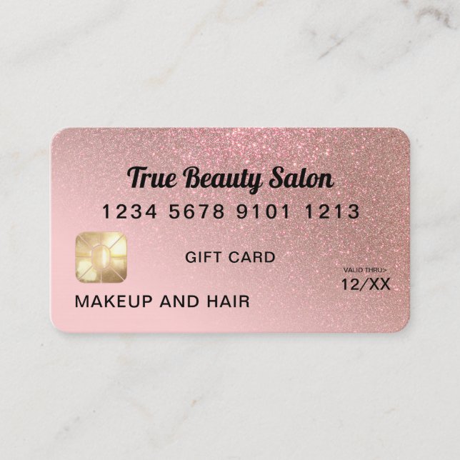 Rose Gold Glitter Credit Card Gift Certificate (Front)