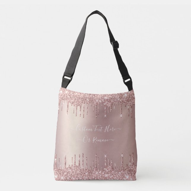 Rose Gold Glitter Crossbody Bag with Custom Text (Front)