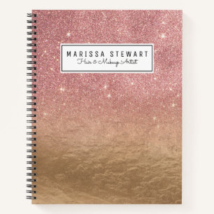 Rose Gold Glitter Crumbled Foil Ombre Gradient Notebook