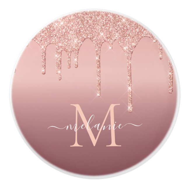 Rose Gold Glitter Custom Letter Name Ceramic Knob (Front)