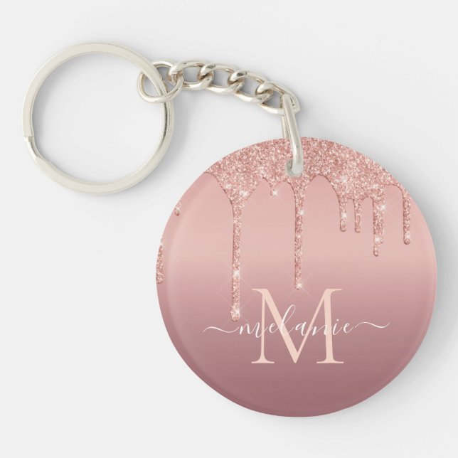 Rose Gold Glitter Custom Letter Name Keychain Gift (Front)