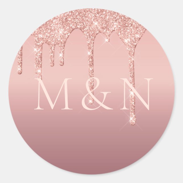 Rose Gold Glitter Custom Letters Wedding Sticker (Front)