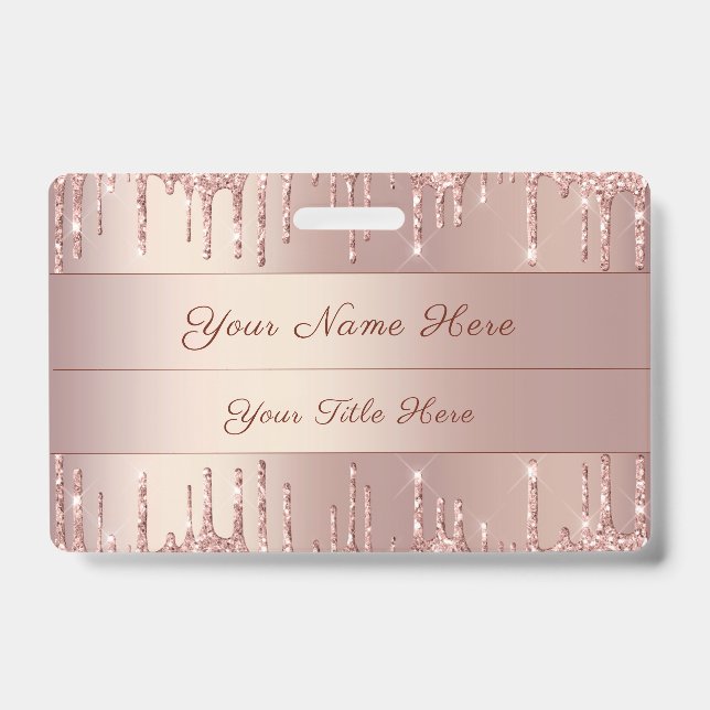 Rose Gold Glitter Custom Name Badge Template ID Badge (Front)