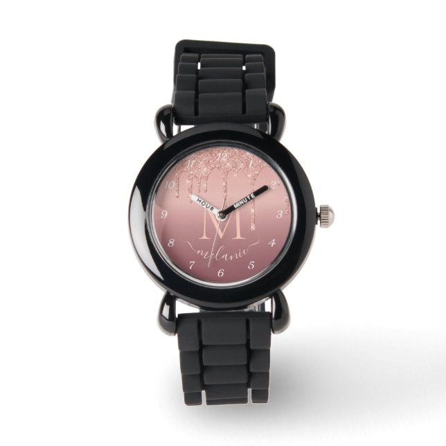 Rose Gold Glitter Custom Name Letter Watch (Front)