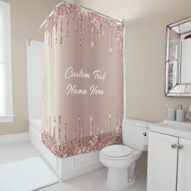 Rose Gold Glitter Custom Name Shower Curtain (In Situ)