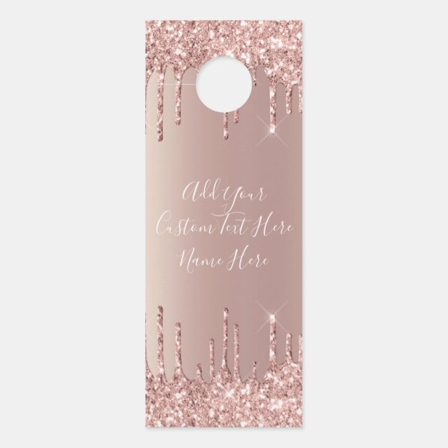 Rose Gold Glitter Custom Name Text Door Hanger (Front)