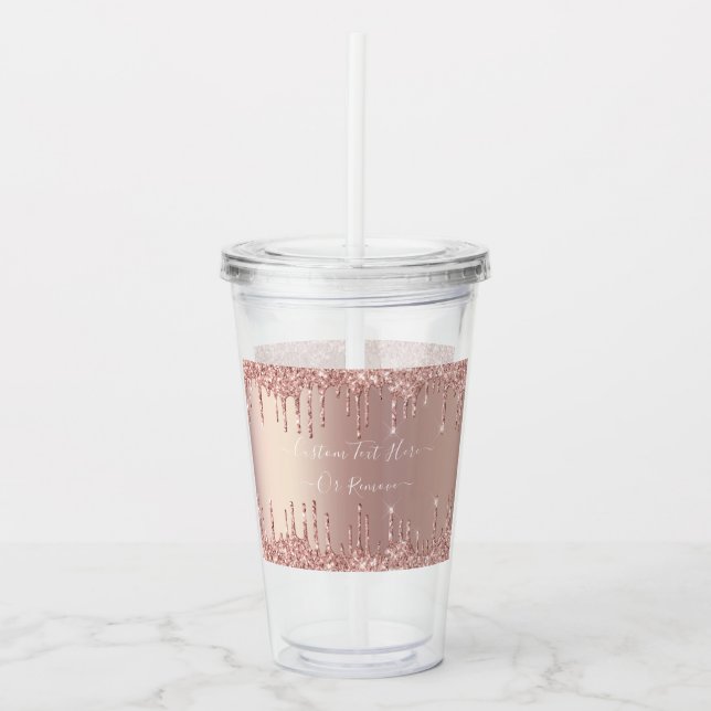 Rose Gold Glitter Custom Text Acrylic Tumbler (Front)