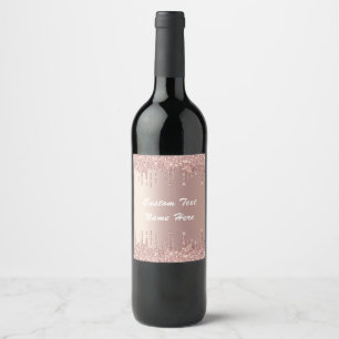 Rose Gold Glitter Custom Text Champagne Wine Label