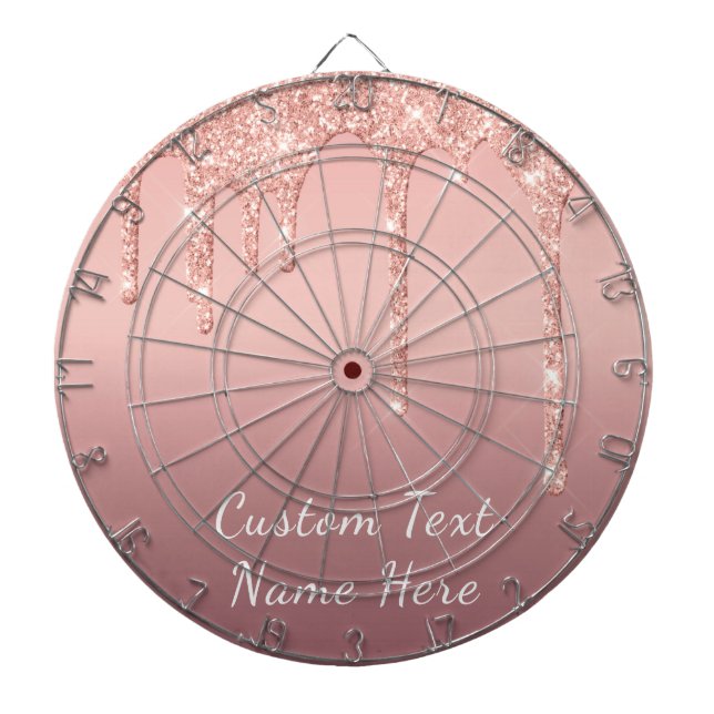 Rose Gold Glitter Custom Text Dart Board (Front)
