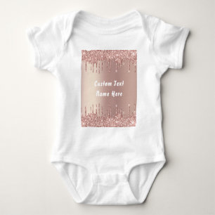 Rose Gold Glitter Custom Text Name Baby Bodysuit