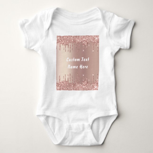 Rose Gold Glitter Custom Text Name Baby Bodysuit (Front)