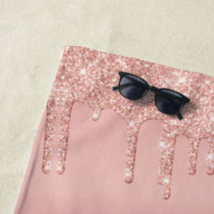 Rose Gold Glitter Custom Text Name Beach Towel