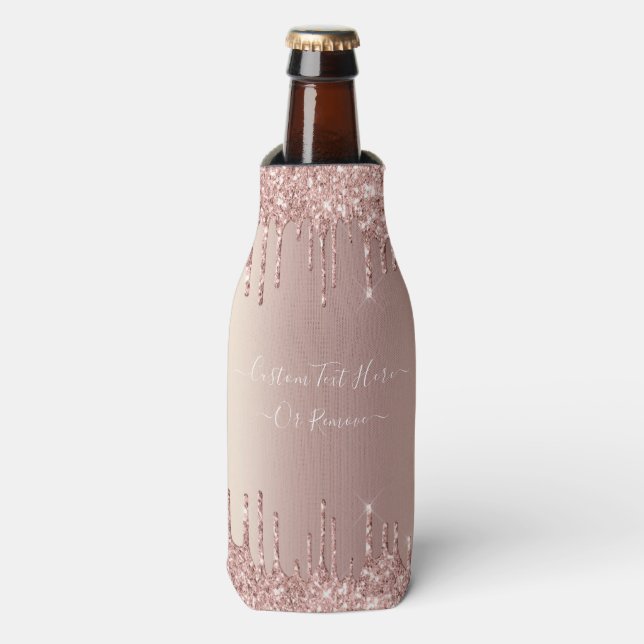 Rose Gold Glitter Custom Text Name Bottle Cooler (Bottle Front)