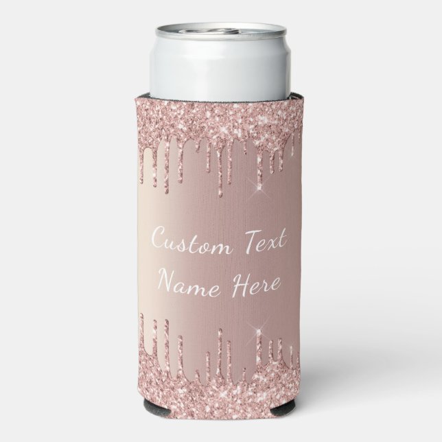 Rose Gold Glitter Custom Text Name Can Cooler (Seltzer Back)
