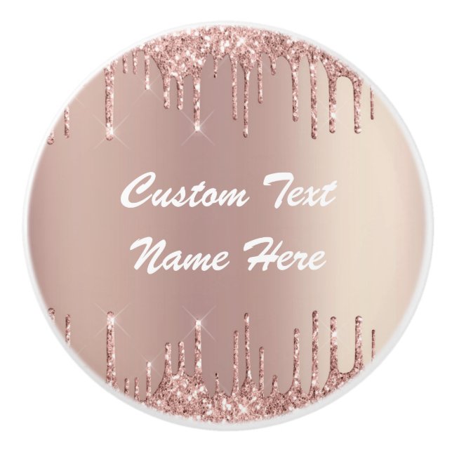 Rose Gold Glitter Custom Text Name Ceramic Knob (Front)