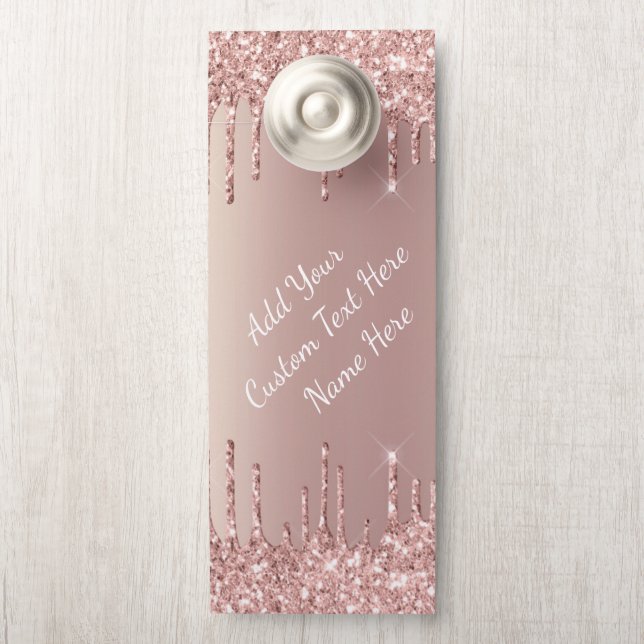 Rose Gold Glitter Custom Text Name Door Hanger (On Knob)