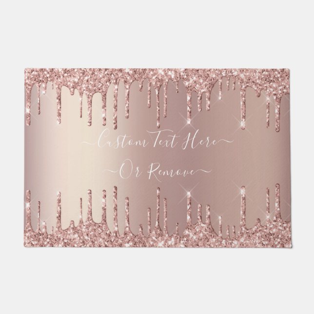 Rose Gold Glitter Custom Text Name Doormat (Front)
