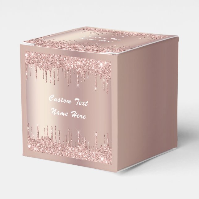 Rose Gold Glitter Custom Text Name Favour Box Gift (Front Side)