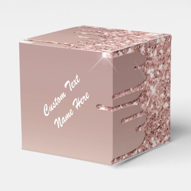 Rose Gold Glitter Custom Text Name Gift Favour Box (Front Side)