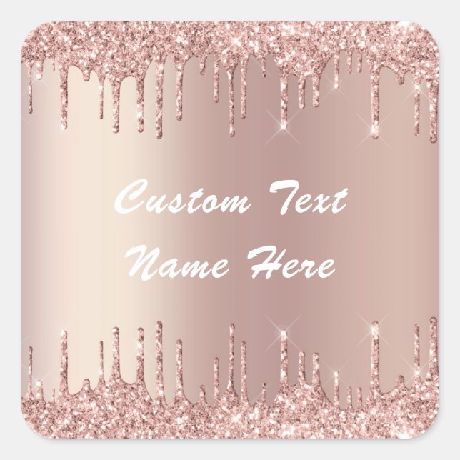 Rose Gold Glitter Custom Text Name Gift Sticker (Front)