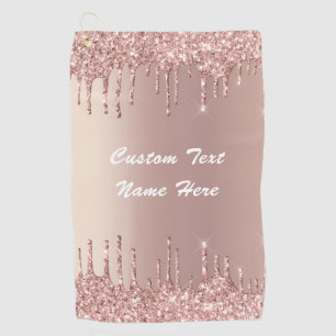Rose Gold Glitter Custom Text Name Golf Towel