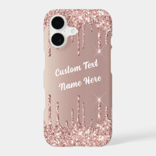 Rose Gold Glitter Custom Text Name iPhone Case
