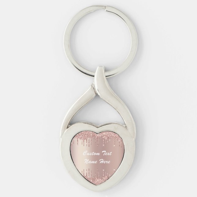 Rose Gold Glitter Custom Text Name Keychain Gift (Front)