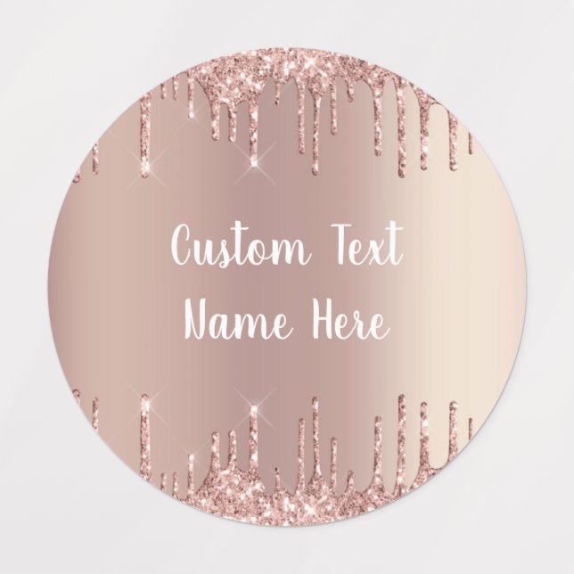 Rose Gold Glitter Custom Text Name Labels (Design 3)
