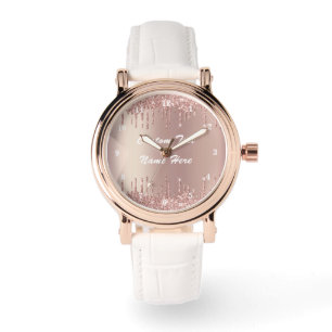 Rose Gold Glitter Custom Text Name Watch Gift