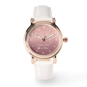Rose Gold Glitter Custom Text Name Watch Gift