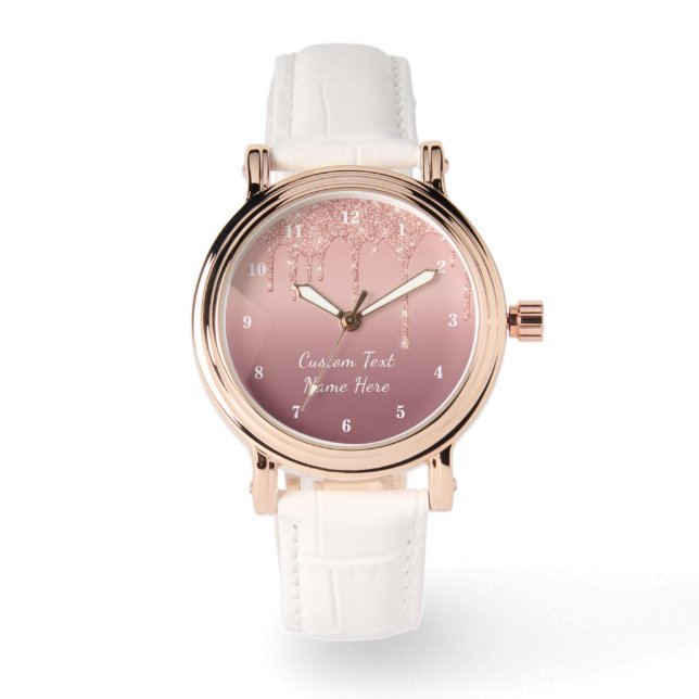 Rose Gold Glitter Custom Text Name Watch Gift (Front)