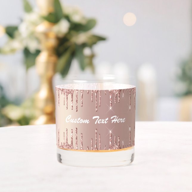 Rose Gold Glitter Custom Text Name Whiskey Glass (Insitu (Wedding))