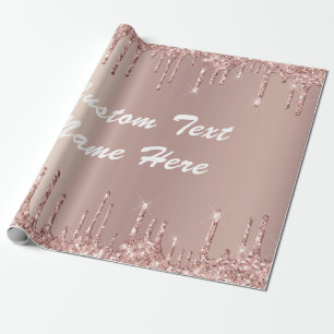 Rose Gold Glitter Custom Text Name Wrapping Paper