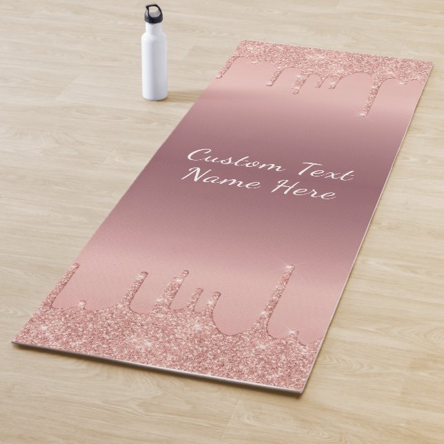 Rose Gold Glitter Custom Text Name Yoga Mat (In Situ)