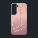 Rose Gold Glitter Custom Text Samsung Galaxy Case<br><div class="desc">Samsung Galaxy Cases or iPhone Cases with Custom Text Rose Gold Blush Glitter Sparkle Drips Pink Wedding or Party Supplies / Gift - Add Your Unique Text / Name or Remove Text - Make Your Special Gift - Resize and move or remove and add text / elements with Customisation tool....</div>