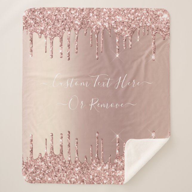 Rose Gold Glitter Custom Text Sherpa Blanket (Front)