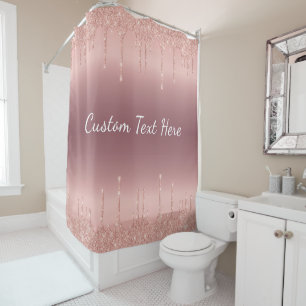 Rose Gold Glitter Custom Text Shower Curtain