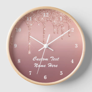 Rose Gold Glitter Custom Text Wall Clock Gift