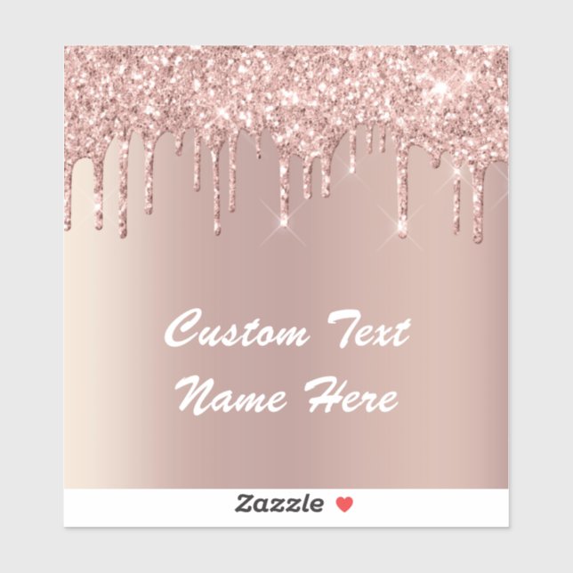 Rose Gold Glitter Custom Text Your Name Sticker (Sheet)