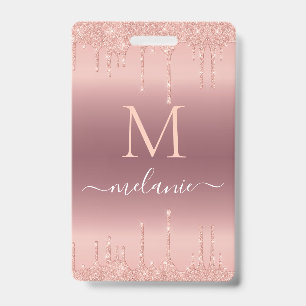 Rose Gold Glitter Custom Your Letter Name Badge ID Badge