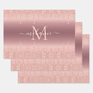 Rose Gold Glitter Custom Your Letter Name Gift Wrapping Paper Sheet