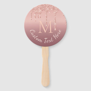 Rose Gold Glitter Custom Your Letter Text Hand Fan